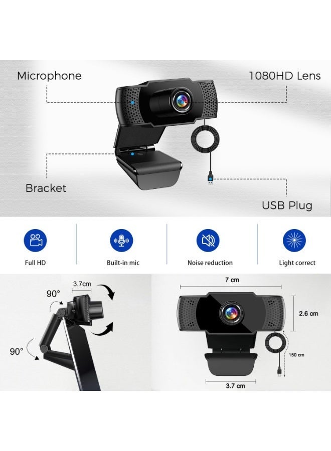 BOAE Web Cameras for Computers, 1080P USB Webcam with Microphone for PC/Laptop/Desktop/Video Calling/Conferencing Full HD 1080p Noise Reduction Digital Mic - Black - Image 5